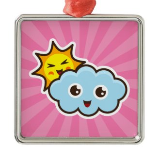 Cute kawaii sun and cloud characters ornament