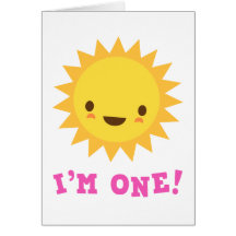 Cute kawaii sun cartoon character I am one Greeting Cards