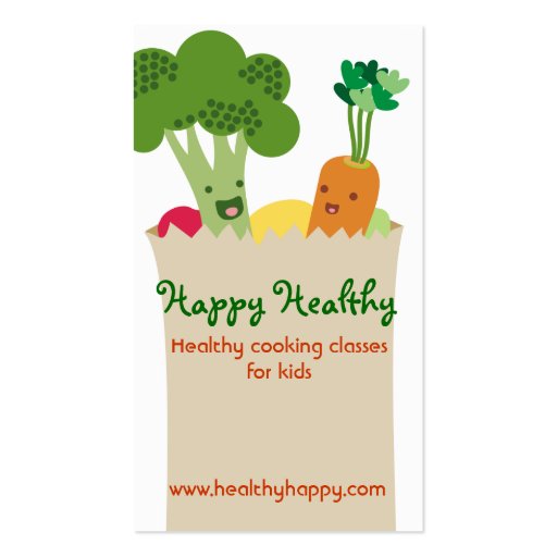 Cute kawaii vegetables grocery bag kids cooking business cards (front side)