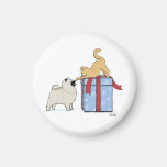 Cute Keeshond Puppy and Kitten Christmas Refrigerator Magnets