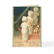 Cute kids and puppy Vintage Christmas Card