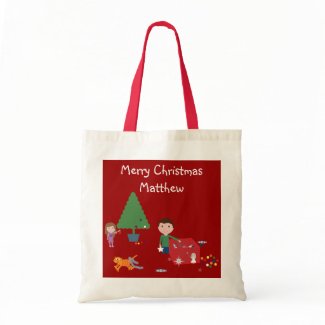Cute Kids & Cat Christmas Gift Bag bag