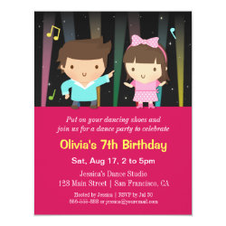 Cute Kids Disco Lights Dance Birthday Party 4.25" X 5.5" Invitation Card