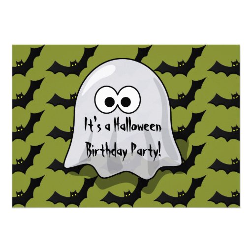 Cute Kids Halloween Birthday Party Ghost and Bats Personalized Invitations
