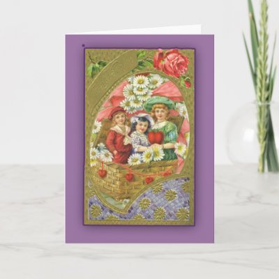 Cute Kids in a Basket Victorian Valentine Cards by CustomizeACard