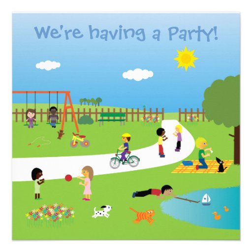 Cute kids in the park party invitations template