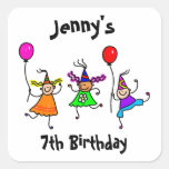 Cute Kids Personalized Birthday Party Favor Seal Square Stickers