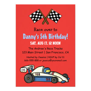 Cute Kids Race Car Birthday Party Invitations