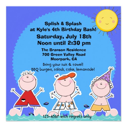 Cute Kids Summer Pool Party Birthday Invitation