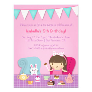 Cute Kids Tea Party Birthday Invitations