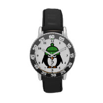 Cute kids watch with funny penguin cartoon design at Zazzle