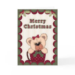 Cute Kitsch Merry Christmas Teddy Bear in a Cup cards