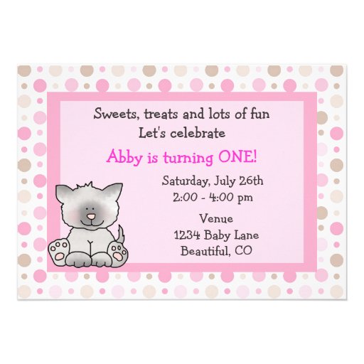 Cute Kitty Cat 1st Birthday Invitation for Girls