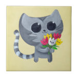 Cute Kitty Cat and flowers Ceramic Tiles