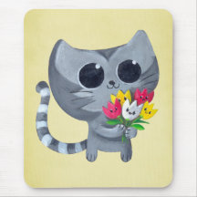 Cute Kitty Cat and flowers Mousepad