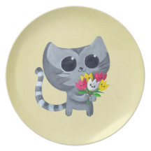 Cute Kitty Cat and flowers Party Plate