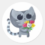 Cute Kitty Cat and flowers Round Sticker