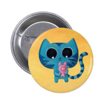 Cute Kitty Cat and Pig Buttons