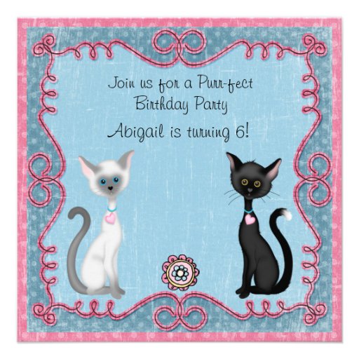 Cute Kitty Cat Birthday Invitation for Girls