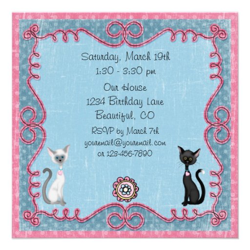 Cute Kitty Cat Birthday Invitation for Girls