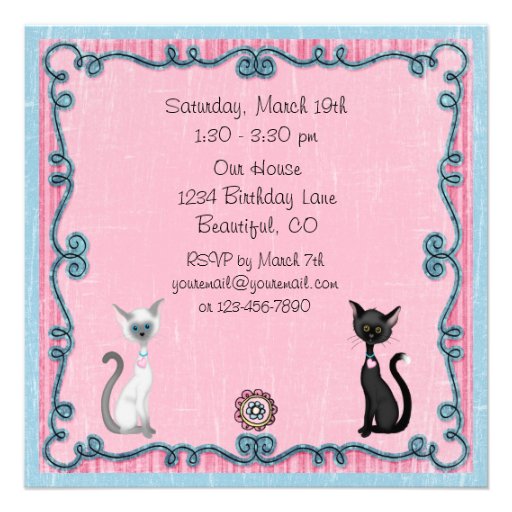 Cute Kitty Cat Birthday Invitation ~ Girls