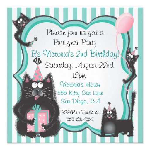 Cute Kitty Cat Birthday Party Invitation