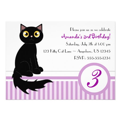 Cute Kitty Cat Birthday Party Invitation - Purple