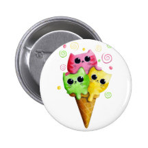 Cute Kitty Cat Ice Cream Pinback Buttons