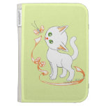 Cute Kitty Cat Looking Up at Butterfly Kindle Keyboard Case
