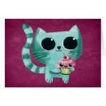 Cute Kitty Cat with Kawaii Cupcake Greeting Cards