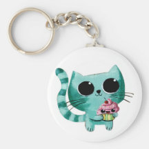 Cute Kitty Cat with Kawaii Cupcake Key Chain
