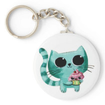 Cute Kitty Cat with Kawaii Cupcake Key Chain