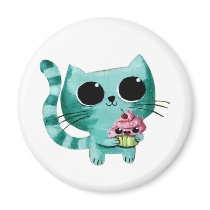 artsprojekt, cute kitty, cute cat, cartoon cat, kawaii cat, illustration cat, kawaii kitty, kawaii cupcake, cute cat gift, cute, kawaii cat gift, kawaii kitten gift, cats, cuteness, japanese popular culture, entertainment, kawaii, cat, Magnet with custom graphic design