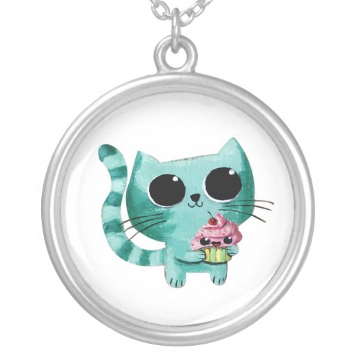 Cute Kitty Cat with Kawaii Cupcake Necklace