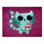 Cute Kitty Cat with Kawaii Cupcake Postcard