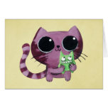 Cute Kitty Cat with Little Green Monster Card