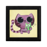 Cute Kitty Cat with Little Green Monster Trinket Box