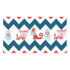 Cute Kitty Cats Blue Coral Chevron Stripes Pattern Business Cards
