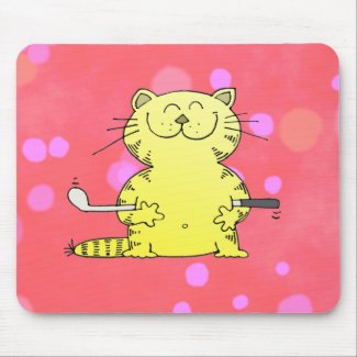 Cute Kitty Golfer Red Back Ground mousepad