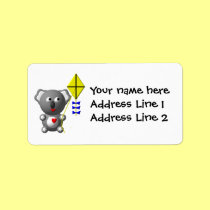 Cute Koala flying a kite labels