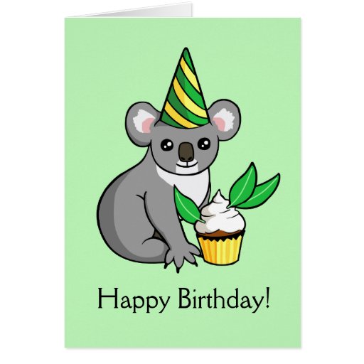 Cute Koala With Cake Drawing Happy Birthday Card Zazzle