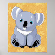 Cute Koala with Floral Background Print