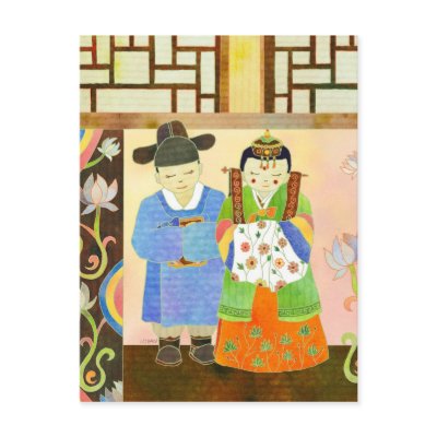 Cute Korean Bride & Groom: Save the Date Postcard by daphne1024
