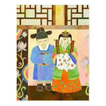 Cute Korean Bride & Groom: Save the Date Postcard
