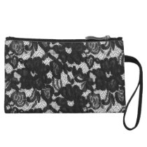 Cute Lace Makeup Purse Floral White Black Wristlets