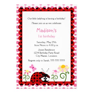 Cute Ladybug Birthday Party Invitation