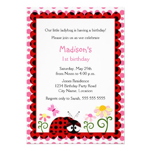 Cute Ladybug Birthday Party Invitation