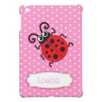 Cute ladybug girls name red pink ipad mini case