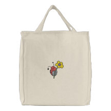 Cute Ladybug Hanging on Flower Canvas Bags