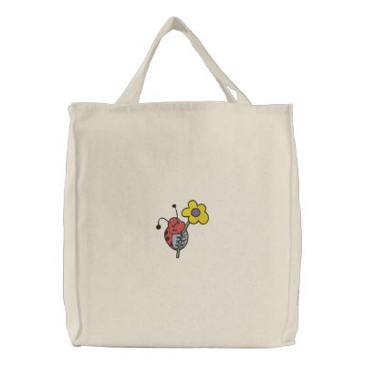 Cute Ladybug Hanging on Flower Canvas Bags by silly_strings